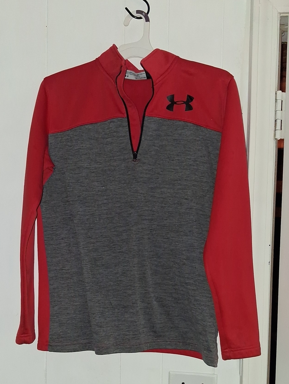 Under Armour Kids Red & Gray Quarter-Zip Performance Hoodie